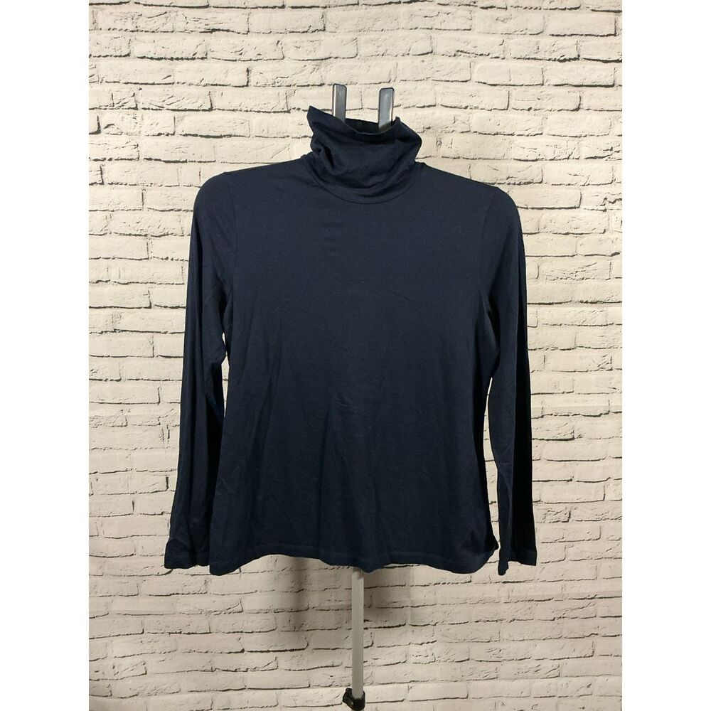 Lands’ End Navy Long‑Sleeve Turtleneck – Petite M (10–12)
